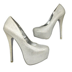 Mascotte Heels 6.5 Platform Silver White Iridescent Sparkly Chunky High Stiletto